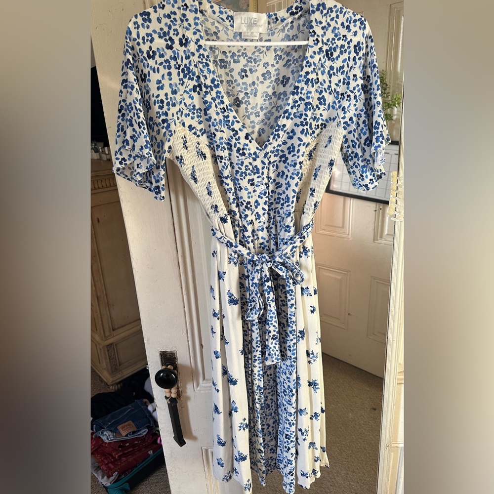 Luxe Blue and White Floral Dress